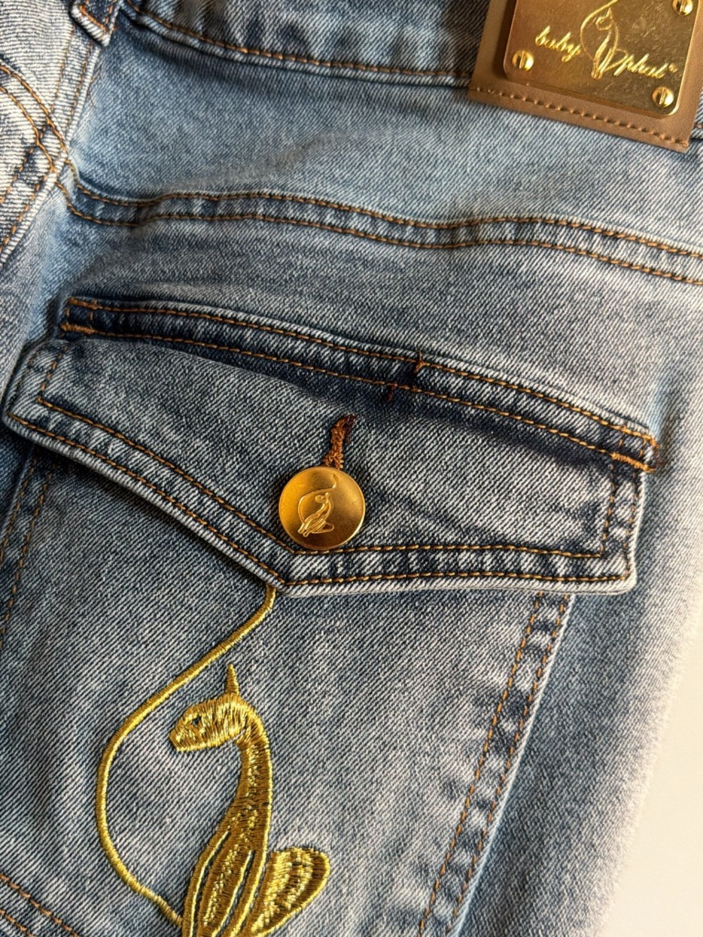 Vintage Baby Phat Jeans Size 7 Light Wash Denim Gold Logo Embroidered Y2K